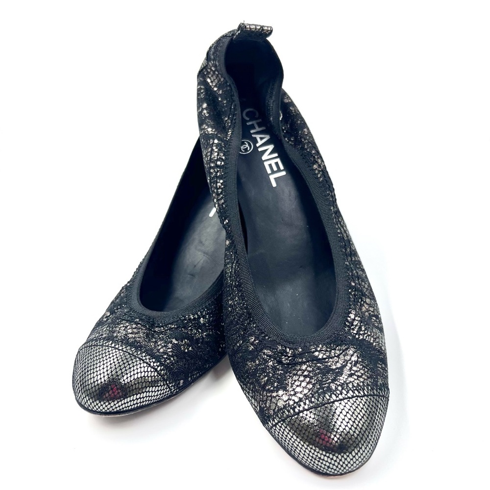 Chanel Black Lace Ballet/ elastic heels